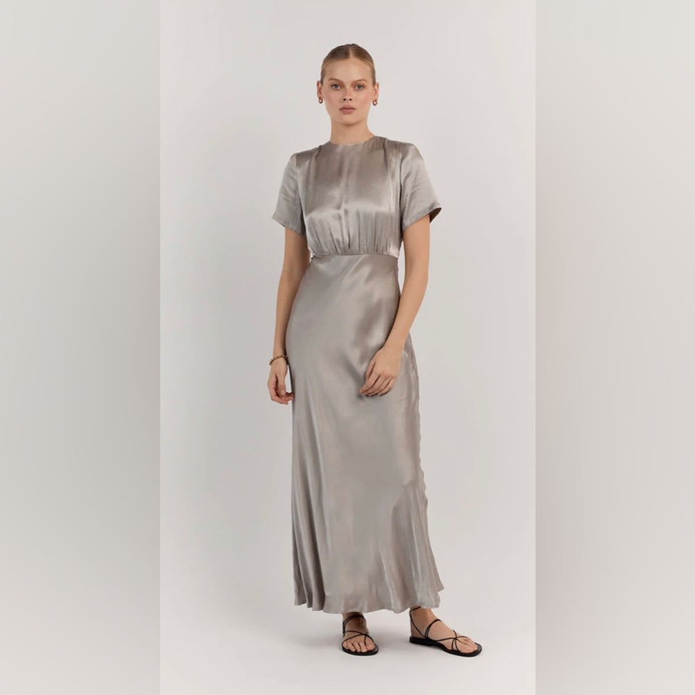 DISSH ANABELLE PEWTER SATIN MIDI DRESS
